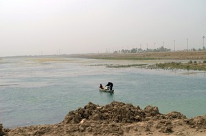 Not gone yet: what remains of the Euphrates River is helping replenish the central marshland -- and the culture of the Marsh Arabs. Photo by Julia Harte. 