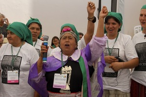 As populações camponesas autóctones estão na linha da frente da defesa das sementes tradicionais que foram selecionando e desenvolvendo ao longo dos séculos. Manifestação durante uma reunião da Convenção sobre a Diversidade Biológica, em Curitiba, em março de 2006. (Foto Douglas Mansur)