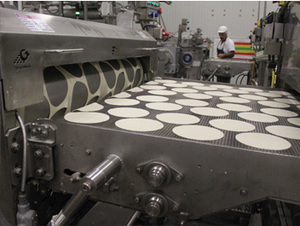 Industrial production of tortillas
made from generic hybrid or GMO
corn.