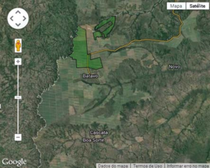 Carte satellite de la Ferme Sagitario à partir de la base de données de l'INCRA.