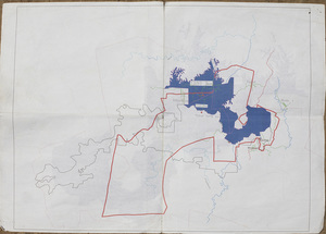 Carte de la concession foncière accordée à PT Hardaya Inti Plantations. La concession est marquée d’une ligne rouge. La zone en bleu représente les 4 900 ha que les villageois demandent à récupérer. (Photo: Pietro Paolini/Terra Project).